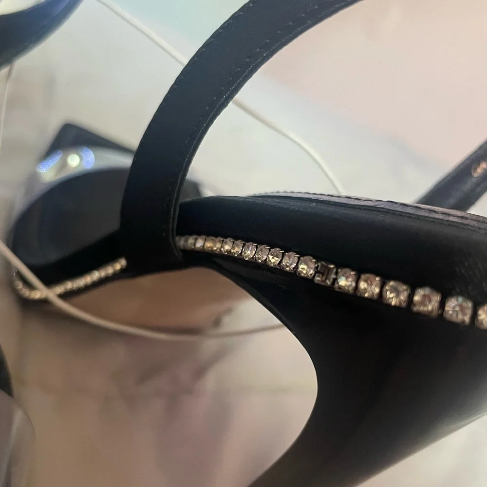 Good American Crystal Crush Lucite Sandal in Black